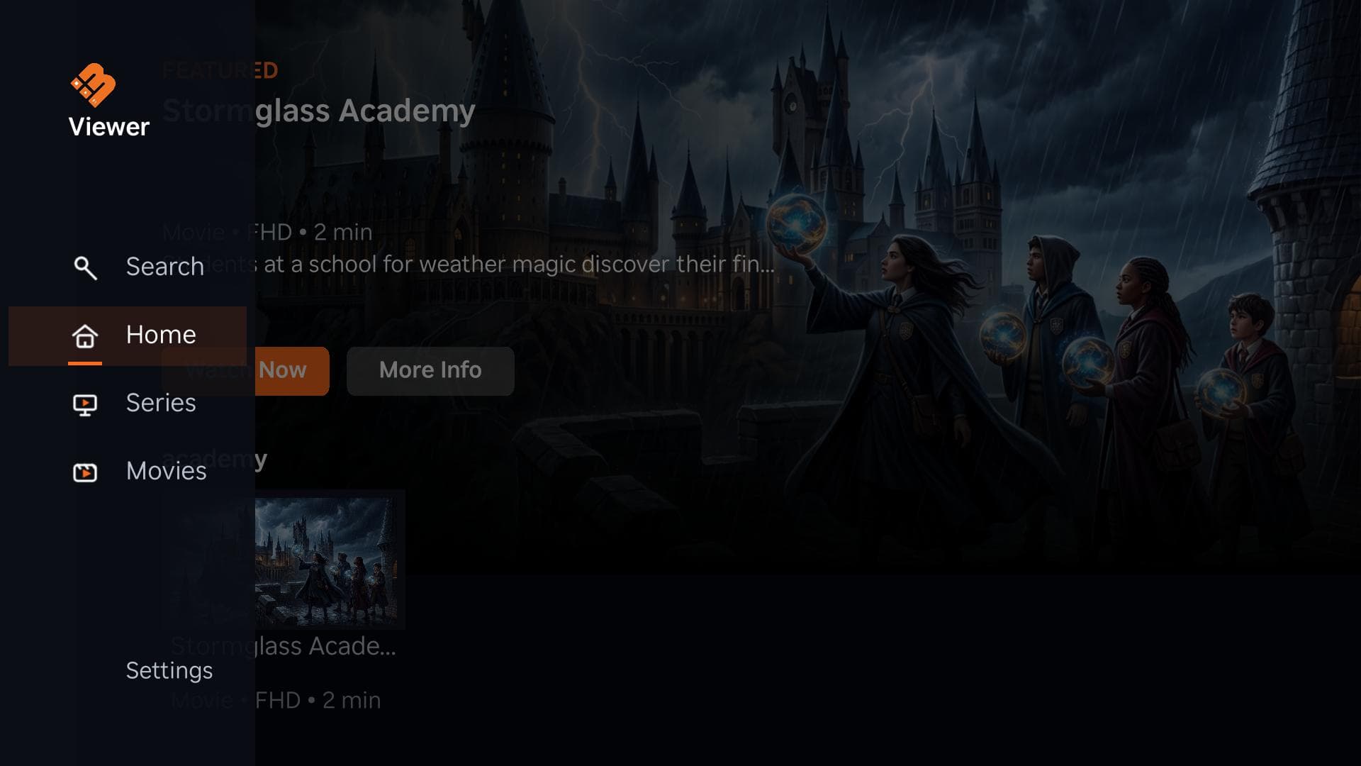 MediaBlaster Roku app with its navigation sidebar open