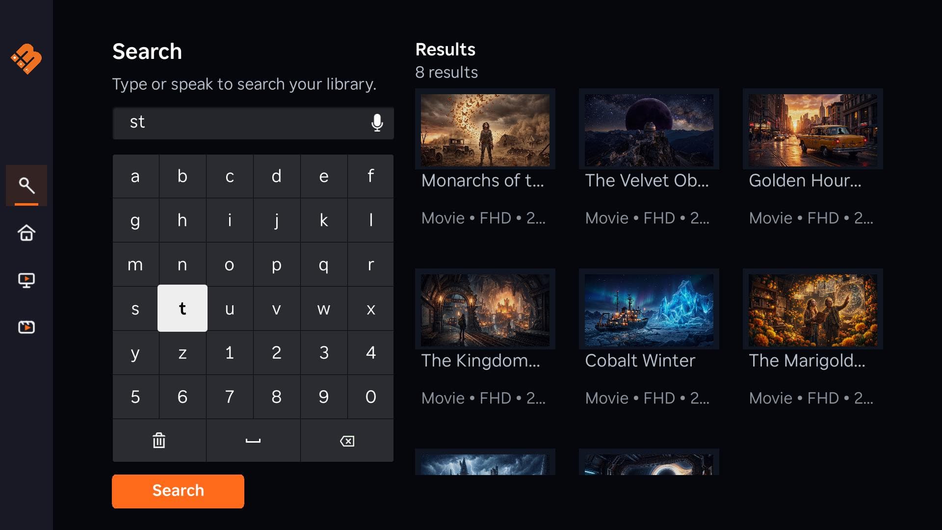 Search results inside a MediaBlaster Roku app